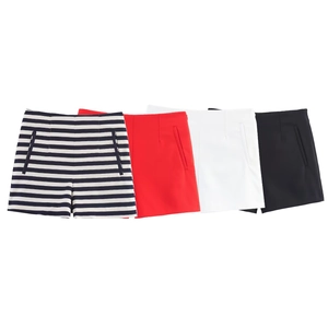 Women High Waist Shorts With Pockets Casual A-Line Short Pants Striped Solid Color Summer Elegant Bottoms