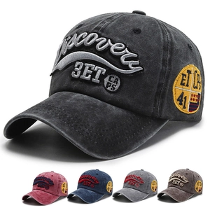 Washed Cotton Baseball Cap Distressed Vintage Letter Embroidery Adjustable Sun Hat Streetwear Retro Style