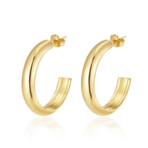 Minimalist 18K gold plated thick C-shaped hoop earrings with polished finish and butterfly backs