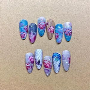 Stickers À Ongles Style Chinois Fleur De Lotus Ondulation De L'eau Décoratifs Manucure Autocollants Pour Femmes