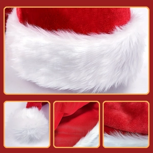 Bonnet de Noël en peluche avec bordure en fourrure longue blanche et pompon doux
