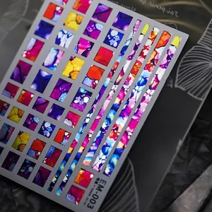 Artistic abstract ink texture nail stickers EM-003 with metallic gold finish effects