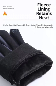 Detail of soft high-density fleece lining and touch screen finger on winter gloves