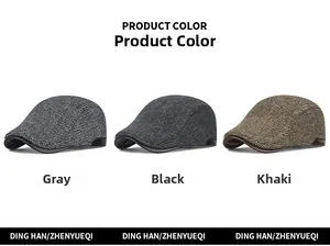 Detailed comparison of gray, black, and khaki tweed newsboy caps with faux leather brims