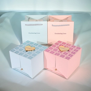 Luxury double-door jewelry gift box with nine roses and heart drawer handle in gift bag