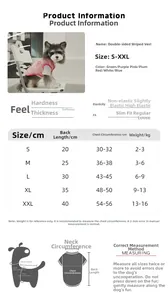 Detailed size chart for reversible striped pet vest with chest and back length measurements