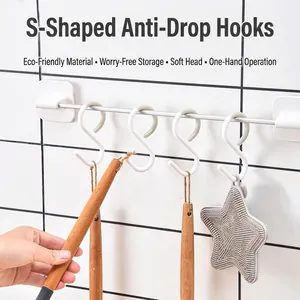 S Shaped Hooks Anti Fall Lock Flexible ABS Plastic Heavy Duty For Kitchen Bathroom Closet Utensil Bag