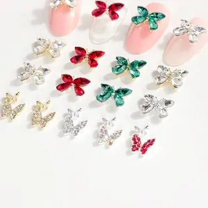 Decoración de uñas mariposa 3D con cristales K9 y bases de aleación en colores variados