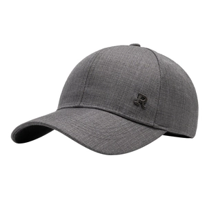Classic grey men's baseball cap for autumn winter featuring a metallic letter R detail