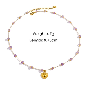 Detail shot of amethyst heart necklace showing 4.7g weight and 40+5cm length