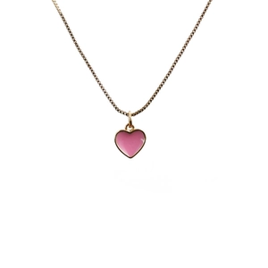 Fashionable gold chain necklace featuring a sweet pink enamel heart-shaped pendant