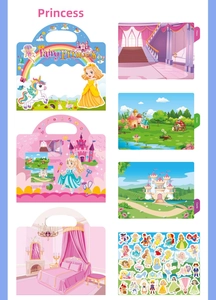 Detailed view of Fairy Princess DIY sticker book set with castle and garden scenes