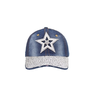 Casquette en denim bleu marine avec étoile en strass et perles pour femmes