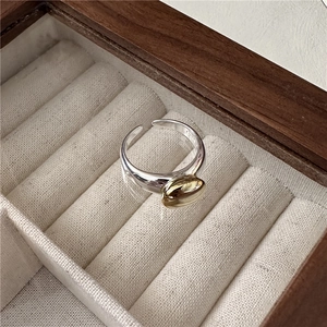 925 Sterling Silver Ring Minimalist Dual Tone Gold Silver Color Block Oval Bean Geometric Adjustable Open Jewelry For Women