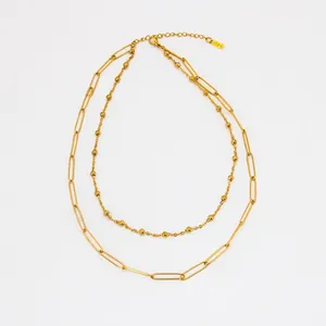 Macro detail of 18K gold-plated stainless steel double-layered chain and K10 pendant