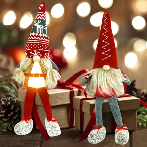 Gnome De Noël Ornement LED Lumineux Poupée Sans Visage Avec Longues Jambes Tissu Tricoté Tomte Suédois Décor De Vacances