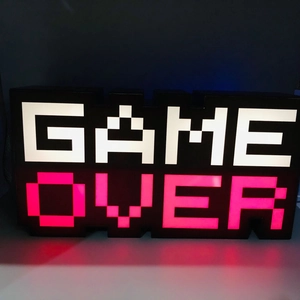Pixel style GAME OVER LED night light with colorful glowing letters and USB power