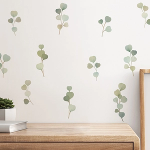 Nordic minimalist eucalyptus wall decals with watercolor leaf pattern for home decoration