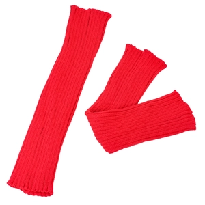 Detailed knit texture and elasticity of bright red slouchy leg warmers for JK style