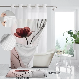 Detail of waterproof butterfly shower curtain and 60x40cm non-slip bath mat set