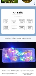 Detailed view of LED copper wire string lights with colorful bulbs and a battery power box