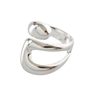 Minimalist S925 sterling silver open wrap ring with teardrop bead and polished finish