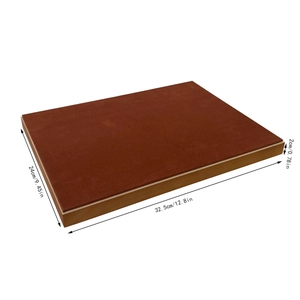 Walnut finish jewelry display tray with red velvet padding, 32.5x24x2cm dimensions