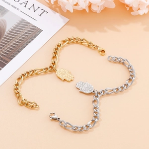 Bracciali Mano di Fatima in acciaio al titanio oro e argento con grosse maglie a catena