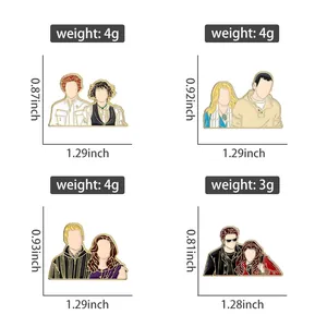 Size and weight specifications for four styles of enamel cartoon character brooches