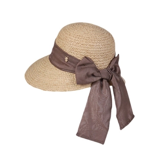 Chapeau de soleil élégant en raphia beige avec grand nœud et large bord pour l'été