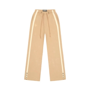 Pantalon de jogging kaki à taille haute, jambes larges, rayures et boutons pressions