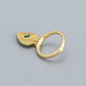 925 silver gold heart hoop earrings with sunburst green gemstone pendant drops