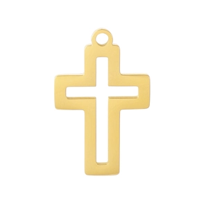 Polished golden stainless steel hollow cross pendant for DIY jewelry necklace design