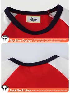 Détails avant et arrière du t-shirt en coton pour garçon avec manches raglan rouges