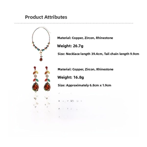 Detailed size and weight specs for the zircon leaf teardrop necklace and earring jewelry set