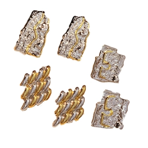 Two-tone irregular textured stainless steel earrings set with hammered finish detail