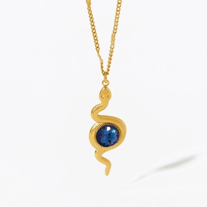Collier serpent avec pendentif en pierre bleue en acier inoxydable doré 14K
