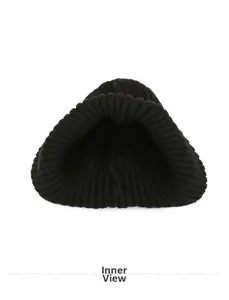 Inside view showing the ribbed knit texture and thermal lining of the black winter beanie