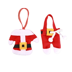 Christmas silverware holder set with mini red Santa clothes and trousers table decor