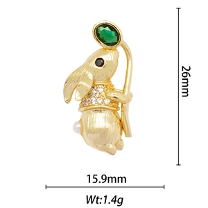 18k gold plated rabbit pendant necklace with emerald green stone and pearl 26mm