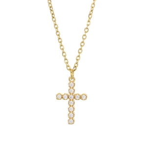 Minimalist gold stainless steel cross necklace with sparkling crystal rhinestones