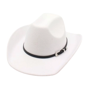 Chapeau De Cowboy Occidental Rétro Feutre Large Bord Plein Air Voyage Chapeau De Soleil Avec Bande Cuir Boucle Gravée