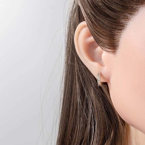 Luxe coffee gold small hoop earrings with zircon stones worn on the earlobe