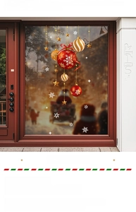 Détail de stickers boules de Noël rouges et dorées pour vitrines festives de magasins