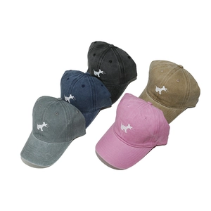 Five-piece set of washed cotton baseball caps with embroidered dog design in five colors