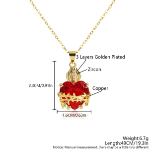 Sacred Heart Cross Crown Pendant Necklace Copper Gold Plated Heart Red Zirconia Gothic Clavicle Chain Jewelry For Women