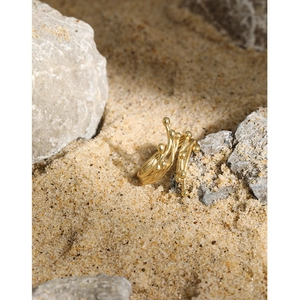 Minimalist gold S925 sterling silver open ring with unique coral texture on desert sand
