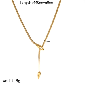Gold 18K stainless steel snake bone chain necklace with snake head pendant 44cm+6cm