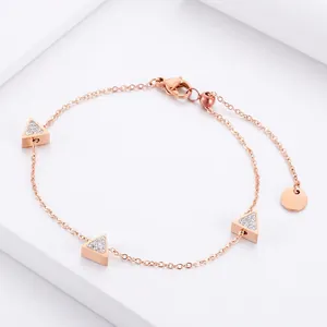 Geometric Triangle Charm Bracelet Stainless Steel Adjustable Minimalist Rhinestone Shell Inlay Jewelry For Women
