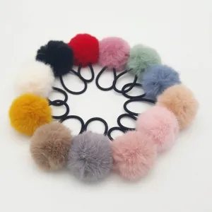 Fluffy Faux Fur Pompom Hair Ties Elastic Rubber Band Hair Ropes Soft Winter Headwear For Kids Girls Women Cute Accessory